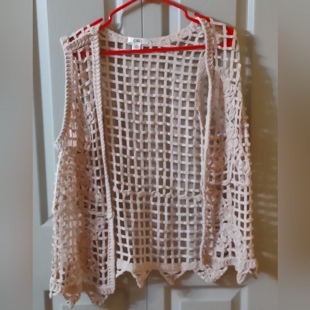 Cato Womens Open Front White Crochet Cottage Core Boho Size XL Beautiful! - Picture 2 of 7